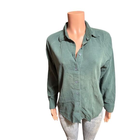 Pulp women's button-up spruce raglan casual sleeve shirt L - Picture 2 of 6